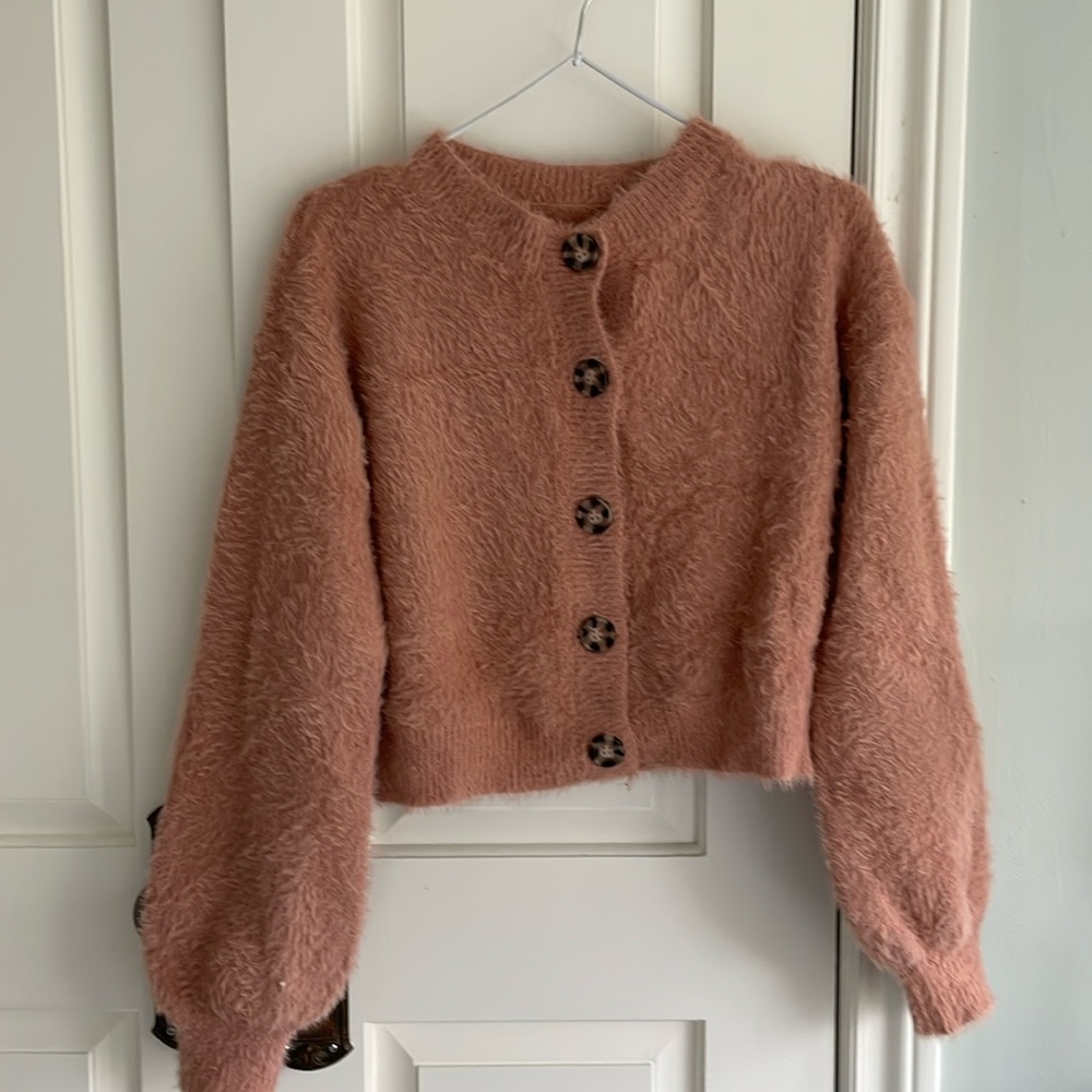 SHEIN pink cozy cropped cardigan